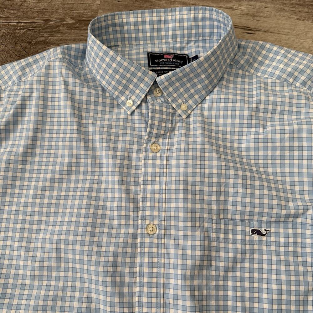 Vineyard Vines Performance Classic Fit Tucker Shirt Mens 2XL Blue Gingham Preppy